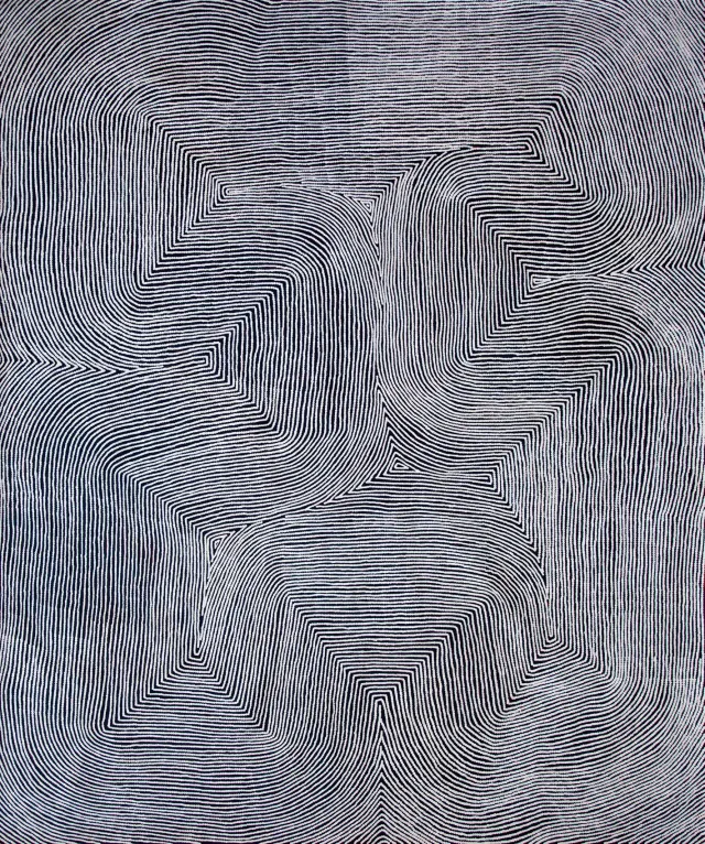 Australian Indigenous (Aboriginal and Torres Strait Islander) artwork by WARLIMPIRRNGA TJAPALTJARRI of Papunya Tula Artists. The title is Marawa. [WT1204034] (Acrylic on Belgian Linen)