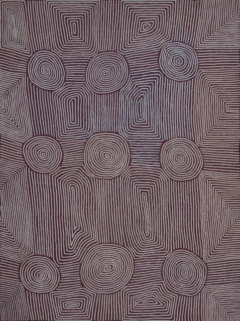 Australian Indigenous (Aboriginal and Torres Strait Islander) artwork by WARLIMPIRRNGA TJAPALTJARRI of Papunya Tula Artists. The title is Marawa. [WT1211079] (Acrylic on Belgian Linen)