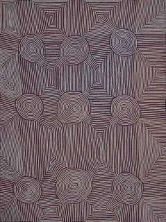Australian Indigenous (Aboriginal and Torres Strait Islander) artwork by WARLIMPIRRNGA TJAPALTJARRI of Papunya Tula Artists. The title is Marawa. [WT1211079] (Acrylic on Belgian Linen)