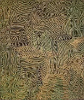 Australian Indigenous (Aboriginal and Torres Strait Islander) artwork by WARLIMPIRRNGA TJAPALTJARRI of Papunya Tula Artists. The title is Marawa. [WT1304061] (Acrylic on Belgian Linen)