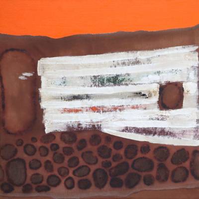 Australian Indigenous (Aboriginal and Torres Strait Islander) artwork by LINDSAY HARRIS of Miscellaneous Artists. The title is Marlak-Ngat (The bush nearby) - 2009. [n/a] (Resin, Pigment, Clay & Charcoal on Hemp)