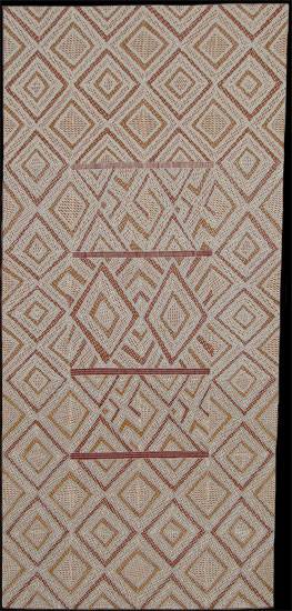 Australian Indigenous (Aboriginal and Torres Strait Islander) artwork by GARAWAN WANAMBI of Buku-Larrnggay Mulka (Yirrkala). The title is Marrangu. [3671Y] (Bark Painting)