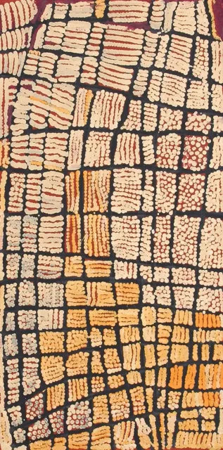 Australian Indigenous (Aboriginal and Torres Strait Islander) artwork by NAATA NUNGURRAYI of Papunya Tula Artists. The title is Marrapinti. [NN0403049] (Acrylic on Belgian Linen)