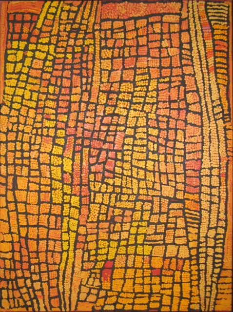 Australian Indigenous (Aboriginal and Torres Strait Islander) artwork by NAATA NUNGURRAYI of Papunya Tula Artists. The title is Marrapinti. [NN0403140] (Acrylic on Linen)