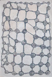 Australian Indigenous (Aboriginal and Torres Strait Islander) artwork by YAKARI NAPALTJARRI of Papunya Tula Artists. The title is Marrapinti. [YN1112106] (Acrylic on Belgian Linen)