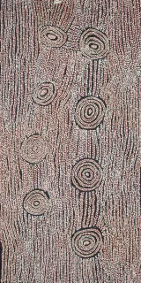 Australian Indigenous (Aboriginal and Torres Strait Islander) artwork by NANYUMA NAPANGATI of Papunya Tula Artists. The title is Marrapinti. [NN1501051] (Acrylic on Belgian Linen)