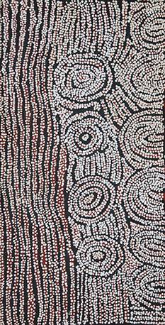 Australian Indigenous (Aboriginal and Torres Strait Islander) artwork by NANYUMA NAPANGATI of Papunya Tula Artists. The title is Marrapinti. [NN1410034] (Acrylic on Belgian Linen)