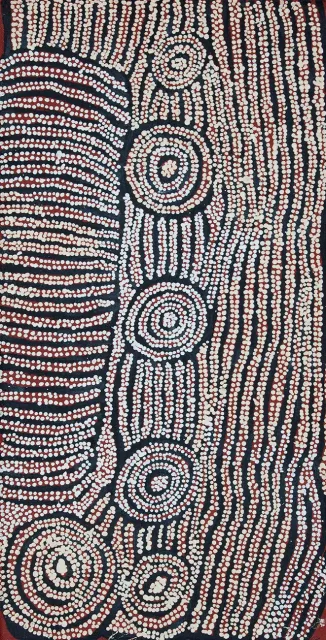 Australian Indigenous (Aboriginal and Torres Strait Islander) artwork by NANYUMA NAPANGATI of Papunya Tula Artists. The title is Marrapinti. [NN1412003] (Acrylic on Belgian Linen)