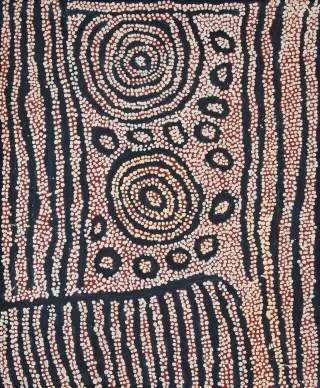 Australian Indigenous (Aboriginal and Torres Strait Islander) artwork by NANYUMA NAPANGATI of Papunya Tula Artists. The title is Marrapinti. [NN1410002] (Acrylic on Belgian Linen)