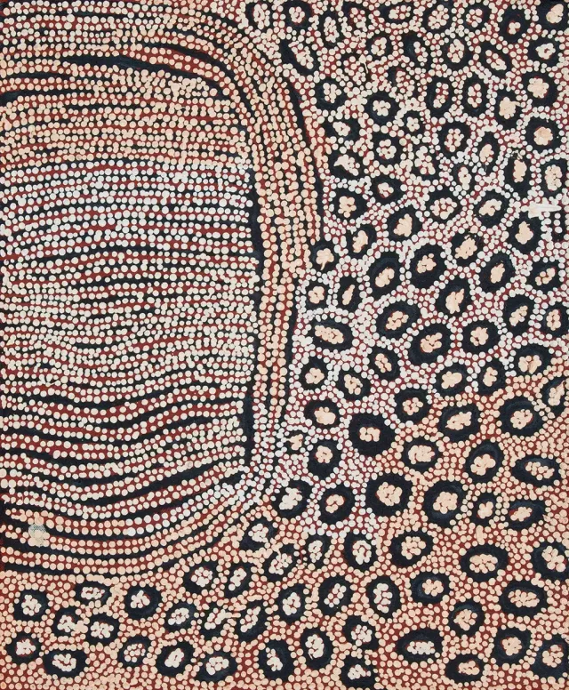 Australian Indigenous (Aboriginal and Torres Strait Islander) artwork by NANYUMA NAPANGATI of Papunya Tula Artists. The title is Marrapinti. [NN1502006] (Acrylic on Belgian Linen)