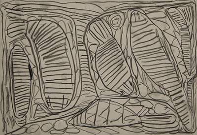 Australian Indigenous (Aboriginal and Torres Strait Islander) artwork by SONIA KURARRA of Mangkaja Artists. The title is Martuwarra. [271/15] (Charcoal on 250gsm Velin Arches)