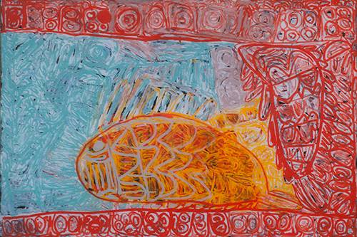 Australian Indigenous (Aboriginal and Torres Strait Islander) artwork by SONIA KURARRA of Mangkaja Artists. The title is Martuwarra. [139/17] (Acrylic Paint on 3mm Poly-Carbonate)