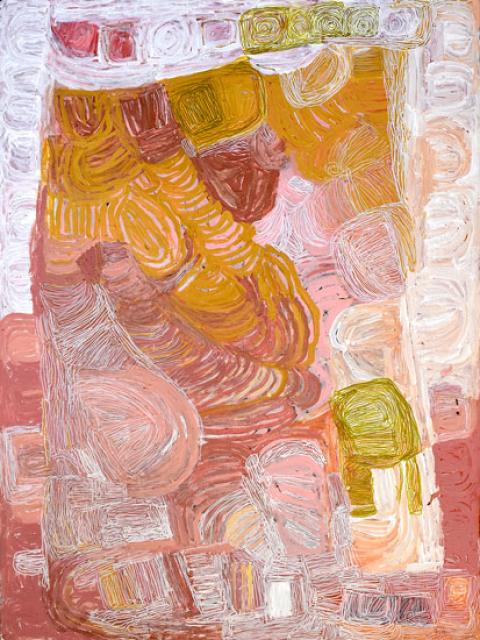 Australian Indigenous (Aboriginal and Torres Strait Islander) artwork by SONIA KURARRA of Mangkaja Artists. The title is Martuwarra. [295/20] (Atelier Artist Acrylic on 14oz Canvas)