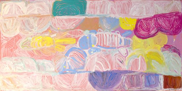 Australian Indigenous (Aboriginal and Torres Strait Islander) artwork by SONIA KURARRA of Mangkaja Artists. The title is Martuwarra. [471-21] (Atelier Artist Acrylic on 14oz Canvas)