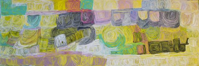 Australian Indigenous (Aboriginal and Torres Strait Islander) artwork by SONIA KURARRA of Mangkaja Artists. The title is Martuwarra. [435-21] (Atelier Artist Acrylic on 14oz Canvas)