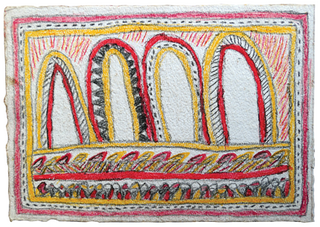 Australian Indigenous (Aboriginal and Torres Strait Islander) artwork by FATE SAVARI (ISAWDI) of Omie Artists. The title is Matabuté - Ancestor’s turtle shell pendant. [14-219] (Pencil and Ink on Paper)