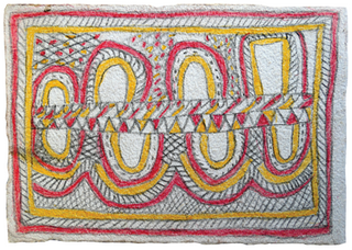 Australian Indigenous (Aboriginal and Torres Strait Islander) artwork by FATE SAVARI (ISAWDI) of Omie Artists. The title is Matabuté ohu’o in’e in’e - Ancestor’s turtle shell pendant and fragments of turtle shell. [14-231] (Pencil and Ink on Paper)