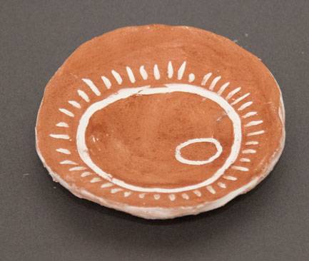 Australian Indigenous (Aboriginal and Torres Strait Islander) artwork by TALLARA GRAY of Baluk Artists. The title is Medium Life Dish. [139-18] (Ceramic and Ochre)