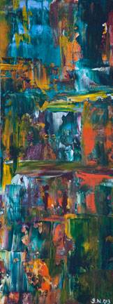 Australian Indigenous (Aboriginal and Torres Strait Islander) artwork by IRENE NAMOK of Lockhart River Artists. The title is Midday View Inside Forest. [in20130603] (Acrylic on Canvas)