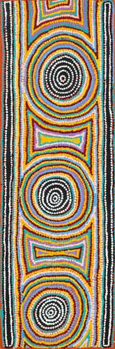 Australian Indigenous (Aboriginal and Torres Strait Islander) artwork by MAGGIE NAPALJARRI ROSS of Warlukurlangu Artists (Yuendumu). The title is Miinypa Jukurrpa (Native Fuschia Dreaming). [3977/07] (Acrylic on Belgian Linen)