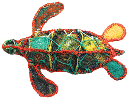 Australian Indigenous (Aboriginal and Torres Strait Islander) artwork by NANCY NAAWI of Erub Erwer Meta. The title is Milla. [16-92] (Ghost Nets, Rope & Twine)