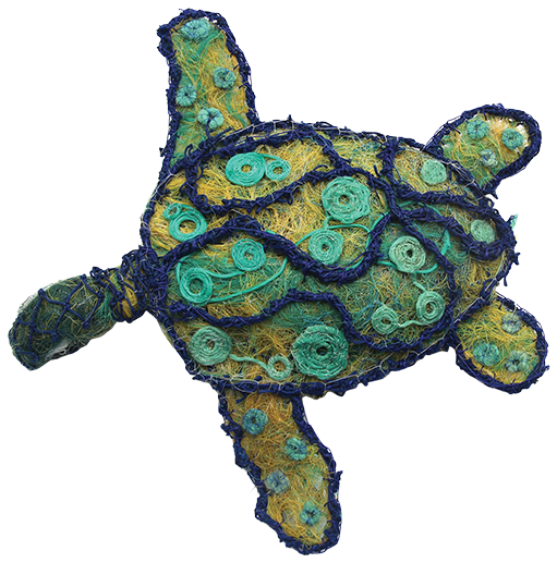 Australian Indigenous (Aboriginal and Torres Strait Islander) artwork by RACY OUI-PITT of Erub Erwer Meta. The title is Millie. [16-93] (Ghost Nets, Rope & Twine)