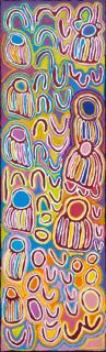 Australian Indigenous (Aboriginal and Torres Strait Islander) artwork by JUDY NAPANGARDI WATSON of Warlukurlangu Artists (Yuendumu). The title is Mina Mina Jukurrpa (Mina Mina Dreaming). [1951/06] (Acrylic on Canvas)