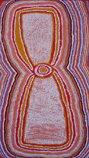 Australian Indigenous (Aboriginal and Torres Strait Islander) artwork by PADDY JAPANANGKA LEWIS of Warlukurlangu Artists (Yuendumu). The title is Mina Mina Jukurrpa (Mina Mina Dreaming) - Ngalyipi. [640/07ny] (Acrylic on Belgian Linen)