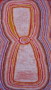 Australian Indigenous (Aboriginal and Torres Strait Islander) artwork by PADDY JAPANANGKA LEWIS of Warlukurlangu Artists (Yuendumu). The title is Mina Mina Jukurrpa (Mina Mina Dreaming) - Ngalyipi. [640/07ny] (Acrylic on Belgian Linen)