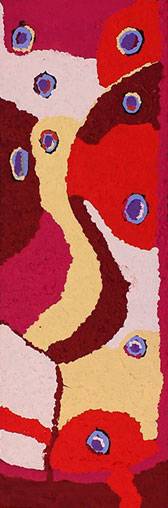 Australian Indigenous (Aboriginal and Torres Strait Islander) artwork by SARAEVA NAPANGARDI MARSHALL of Warlukurlangu Artists (Yuendumu). The title is Mina Mina Jukurrpa (Mina Mina Dreaming) - Ngalyipi. [2527/13] (Acrylic on Belgian Linen)