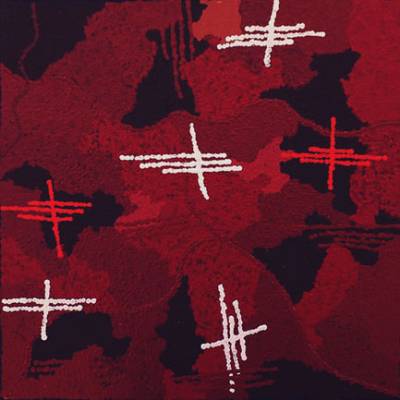 Australian Indigenous (Aboriginal and Torres Strait Islander) artwork by LOUISE NAPANGARDI DICKSON of Warlukurlangu Artists (Yuendumu). The title is Mina Mina Jukurrpa (Mina Mina Dreaming) - Ngalyipi. [2262/13] (Acrylic on Belgian Linen)