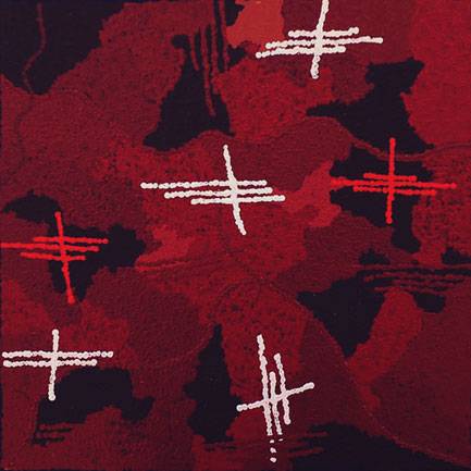 Australian Indigenous (Aboriginal and Torres Strait Islander) artwork by LOUISE NAPANGARDI DICKSON of Warlukurlangu Artists (Yuendumu). The title is Mina Mina Jukurrpa (Mina Mina Dreaming) - Ngalyipi. [2262/13] (Acrylic on Belgian Linen)