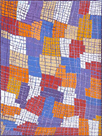 Australian Indigenous (Aboriginal and Torres Strait Islander) artwork by MARGARET NAPANGARDI BROWN of Warlukurlangu Artists (Yuendumu). The title is Mina Mina Jukurrpa (Mina Mina Dreaming) - Ngalyipi. [84/09ny] (Acrylic on Canvas)