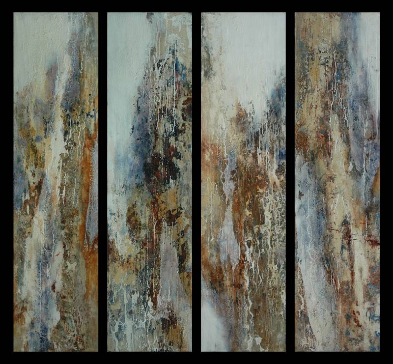 Australian Indigenous (Aboriginal and Torres Strait Islander) artwork by DAVID KELLY of Miscellaneous Artists. The title is Minno Creek - Tetraptych. [3a-3d] (Oil & Acrylic on Board)