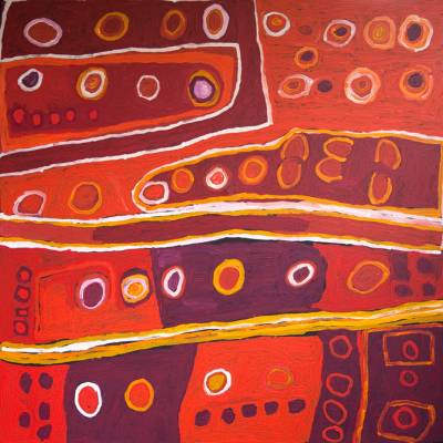 Australian Indigenous (Aboriginal and Torres Strait Islander) artwork by NELLIE STEWART of Tjungu Palya Artists. The title is Minyma Kutjara. [10145] (Acrylic on Canvas)