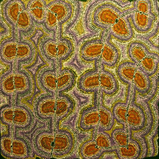 Australian Indigenous (Aboriginal and Torres Strait Islander) artwork by TJARIYA (NUNGALKA) STANLEY of Ernabella Artists. The title is Minyma Kutjara. [293-12] (Acrylic on Canvas)