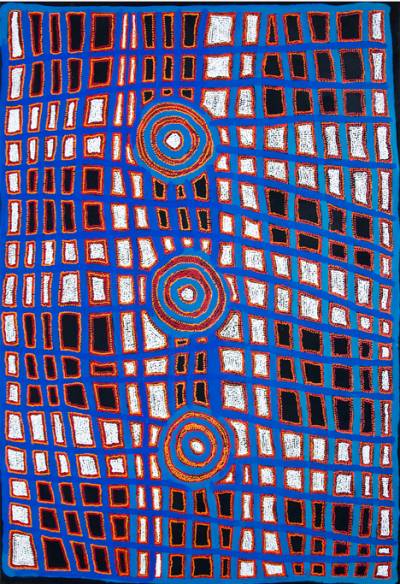 Australian Indigenous (Aboriginal and Torres Strait Islander) artwork by IAN RICTOR of Spinifex Artists. The title is Miramiratjara. [18-17] (Acrylic on Linen)