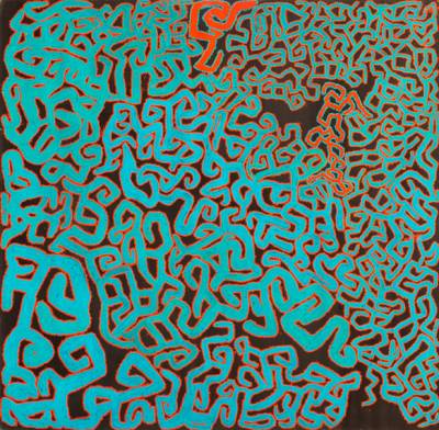 Australian Indigenous (Aboriginal and Torres Strait Islander) artwork by ROY UNDERWOOD of Spinifex Artists. The title is Miramiratjara. [18-480] (Acrylic on Linen)