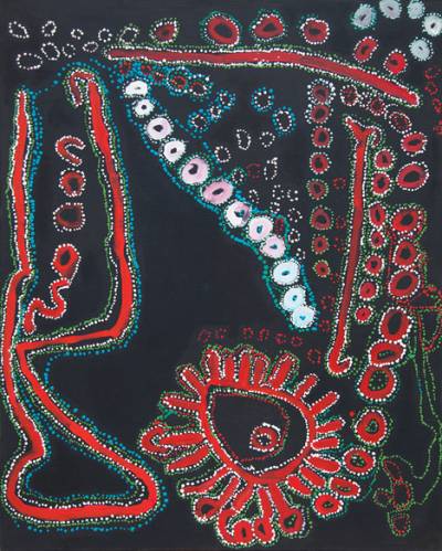 Australian Indigenous (Aboriginal and Torres Strait Islander) artwork by LAWRENCE PENNINGTON of Spinifex Artists. The title is Mituna. [17-253] (Acrylic on Linen)