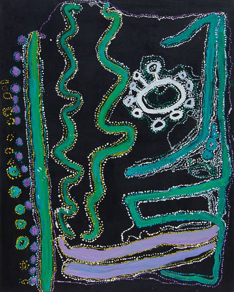 Australian Indigenous (Aboriginal and Torres Strait Islander) artwork by LAWRENCE PENNINGTON of Spinifex Artists. The title is Mituna. [18-27] (Acrylic on Linen)