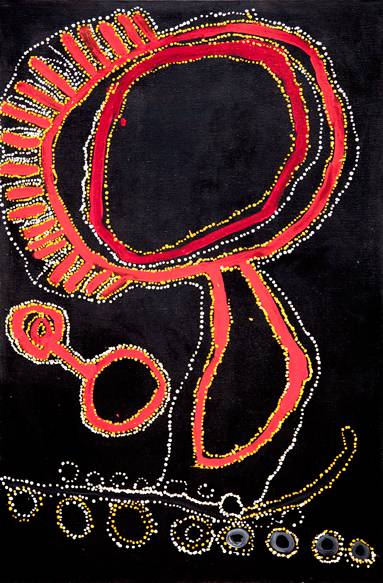 Australian Indigenous (Aboriginal and Torres Strait Islander) artwork by LAWRENCE PENNINGTON of Spinifex Artists. The title is Mituna. [18-28] (Acrylic on Linen)