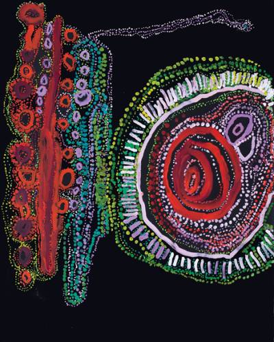 Australian Indigenous (Aboriginal and Torres Strait Islander) artwork by LAWRENCE PENNINGTON of Spinifex Artists. The title is Mituna. [20-99] (Acrylic on Linen)