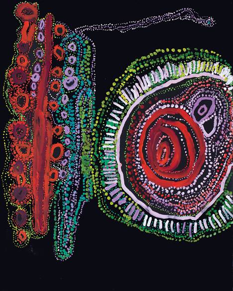 Australian Indigenous (Aboriginal and Torres Strait Islander) artwork by LAWRENCE PENNINGTON of Spinifex Artists. The title is Mituna. [20-99] (Acrylic on Linen)