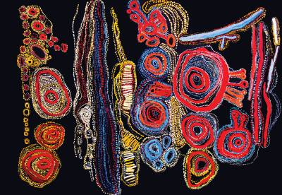 Australian Indigenous (Aboriginal and Torres Strait Islander) artwork by LAWRENCE PENNINGTON of Spinifex Artists. The title is Mituna. [20-218] (Acrylic on Linen)