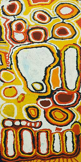 Australian Indigenous (Aboriginal and Torres Strait Islander) artwork by PIPITA GORDON of Warlayirti Artists (Balgo). The title is Molba. [713/02] (Acrylic on Canvas)