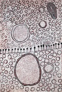 Australian Indigenous (Aboriginal and Torres Strait Islander) artwork by YINARUPA NANGALA of Papunya Tula Artists. The title is Mukula. [YN0910018] (Acrylic on Belgian Linen)