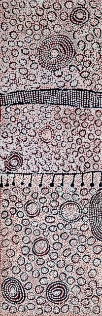 Australian Indigenous (Aboriginal and Torres Strait Islander) artwork by YINARUPA NANGALA of Papunya Tula Artists. The title is Mukula. [YN1112104] (Acrylic on Belgian Linen)