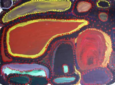 Australian Indigenous (Aboriginal and Torres Strait Islander) artwork by PAJI WAJINA HONEYCHILD YANKARR of Mangkaja Artists. The title is Mukurrurtu. [wp12/92] (Acrylic Matt Paint on 300gsm S&W Paper)