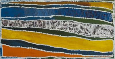 Australian Indigenous (Aboriginal and Torres Strait Islander) artwork by WAKARTU CORY SURPRISE of Mangkaja Artists. The title is Mukurutu. [108/07] (Atelier Acrylic Paint on 14oz Canvas)