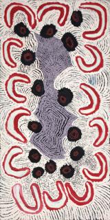 Australian Indigenous (Aboriginal and Torres Strait Islander) artwork by BAI BAI NAPANGARTI of Warlayirti Artists (Balgo). The title is Mulkupuku. [23/10] (Acrylic on Linen)